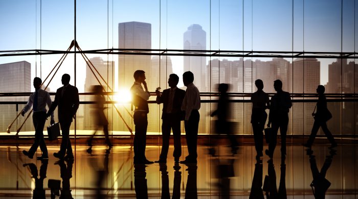 Busy business people walking